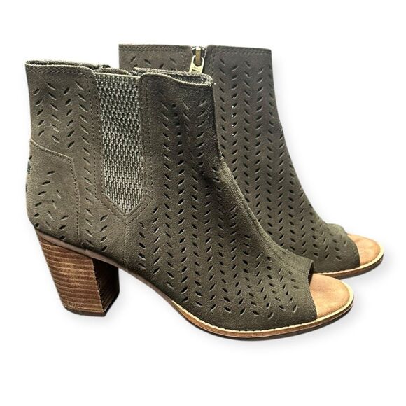 TOMS Women’s Forest Suede Perforated Peep Toe Majorca Ankle Booties Size 8 - Picture 2 of 9